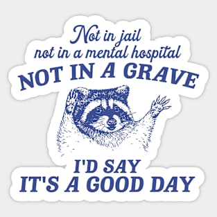 Not In Jail not in mental hospital shirt, funny raccoon trash panda meme Sticker